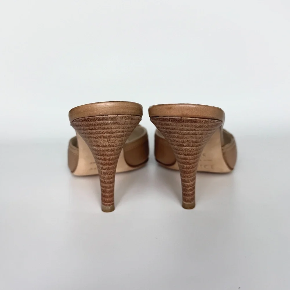 Vintage Dior tan leather pointed-toe mule heels with D buckle, size US 7 - Picture 7 of 8